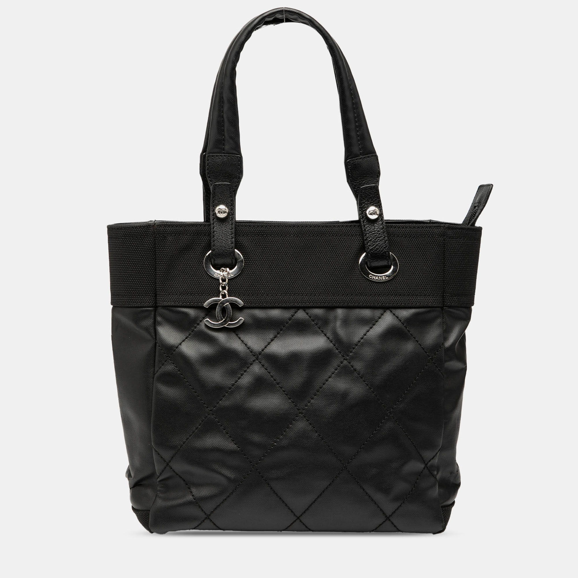 Chanel Black Small Quilted Coated Canvas Paris Biarritz Tote
Chanel Black Small Quilted Coated Canvas Paris Biarritz Tote