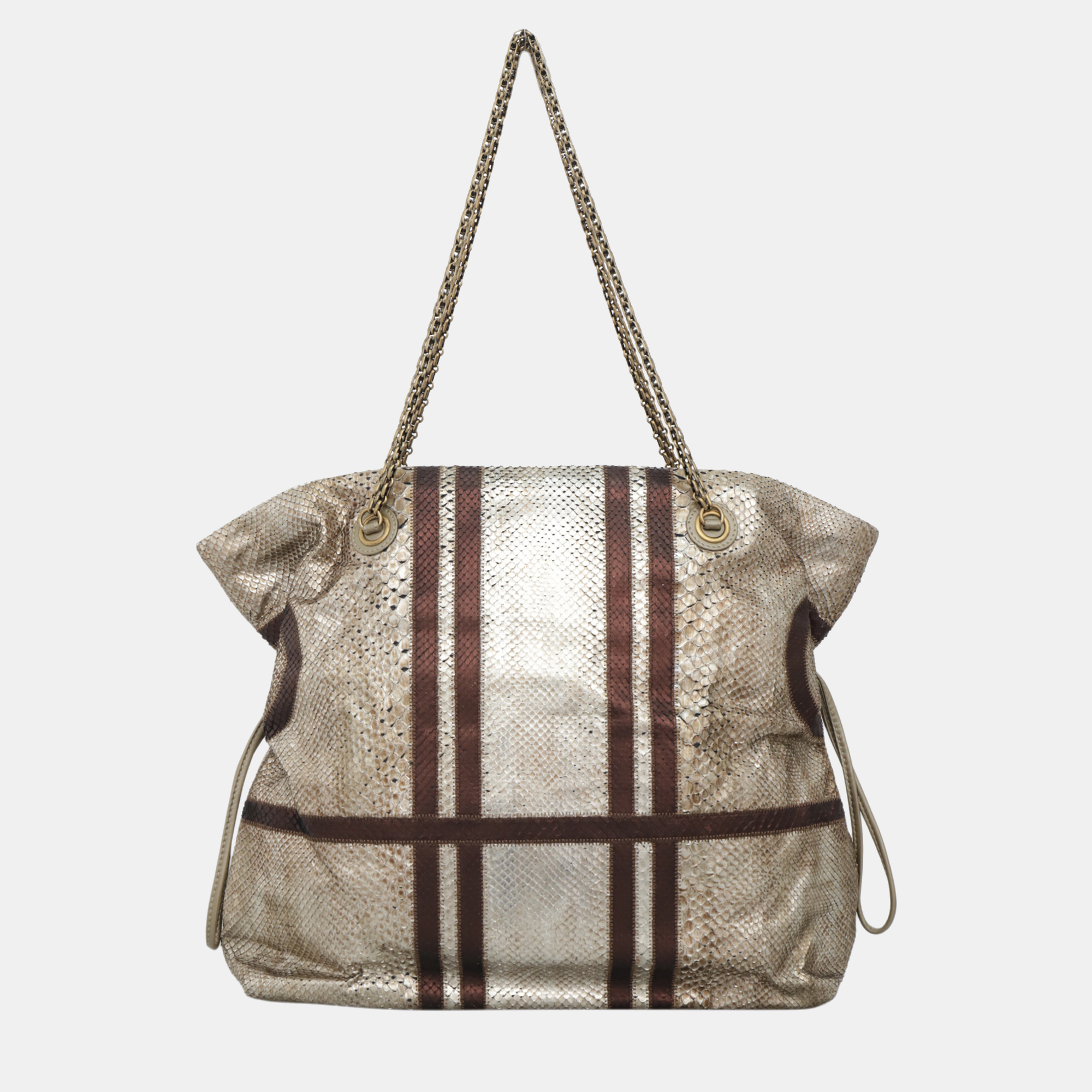 Chanel Brown Metallic Python Leather Taj Mahal Drawstring Bag
Chanel Brown Metallic Python Leather Taj Mahal Drawstring Bag