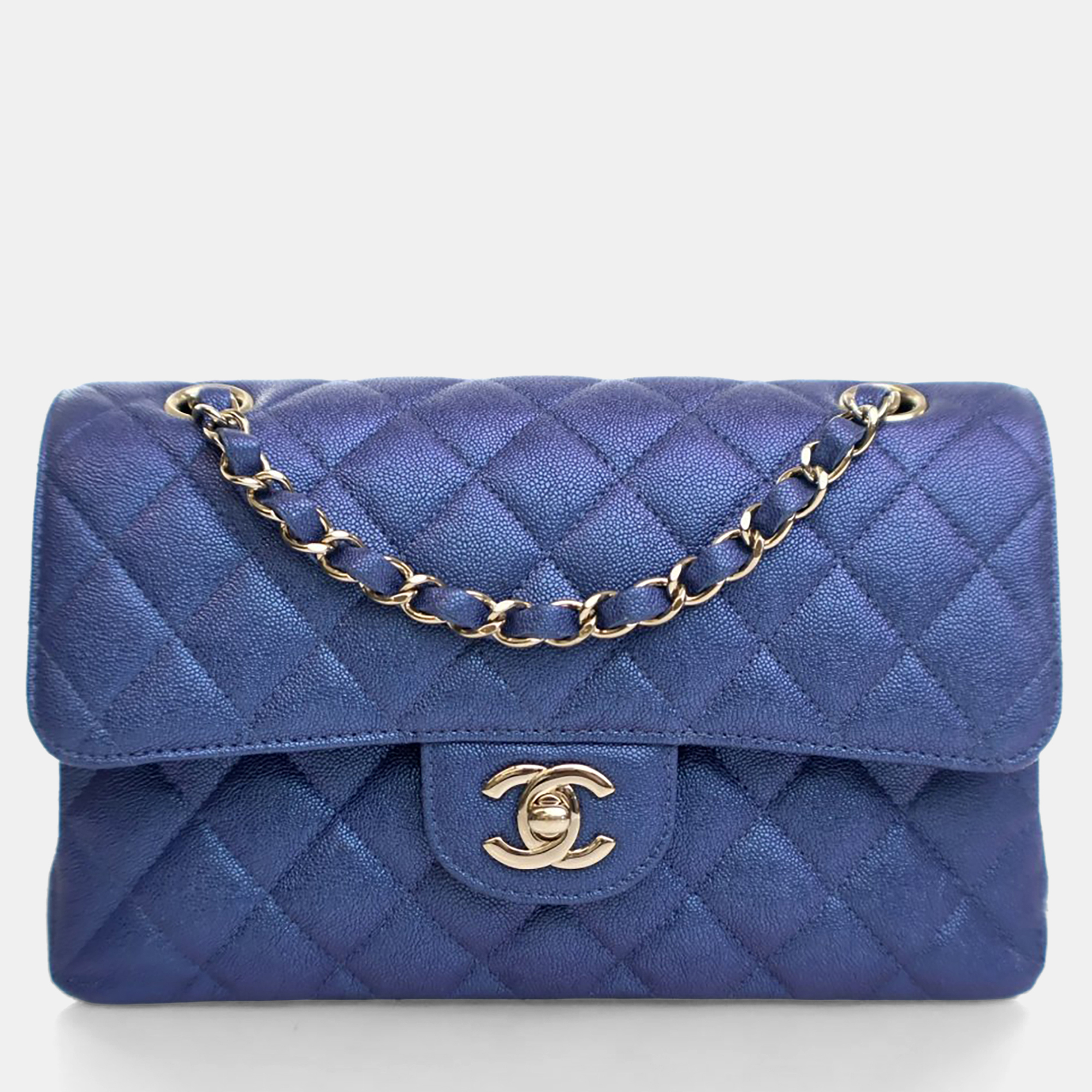Chanel Small Caviar Classic Double Flap Bag, Blue
Chanel Small Caviar Classic Double Flap Bag, Blue