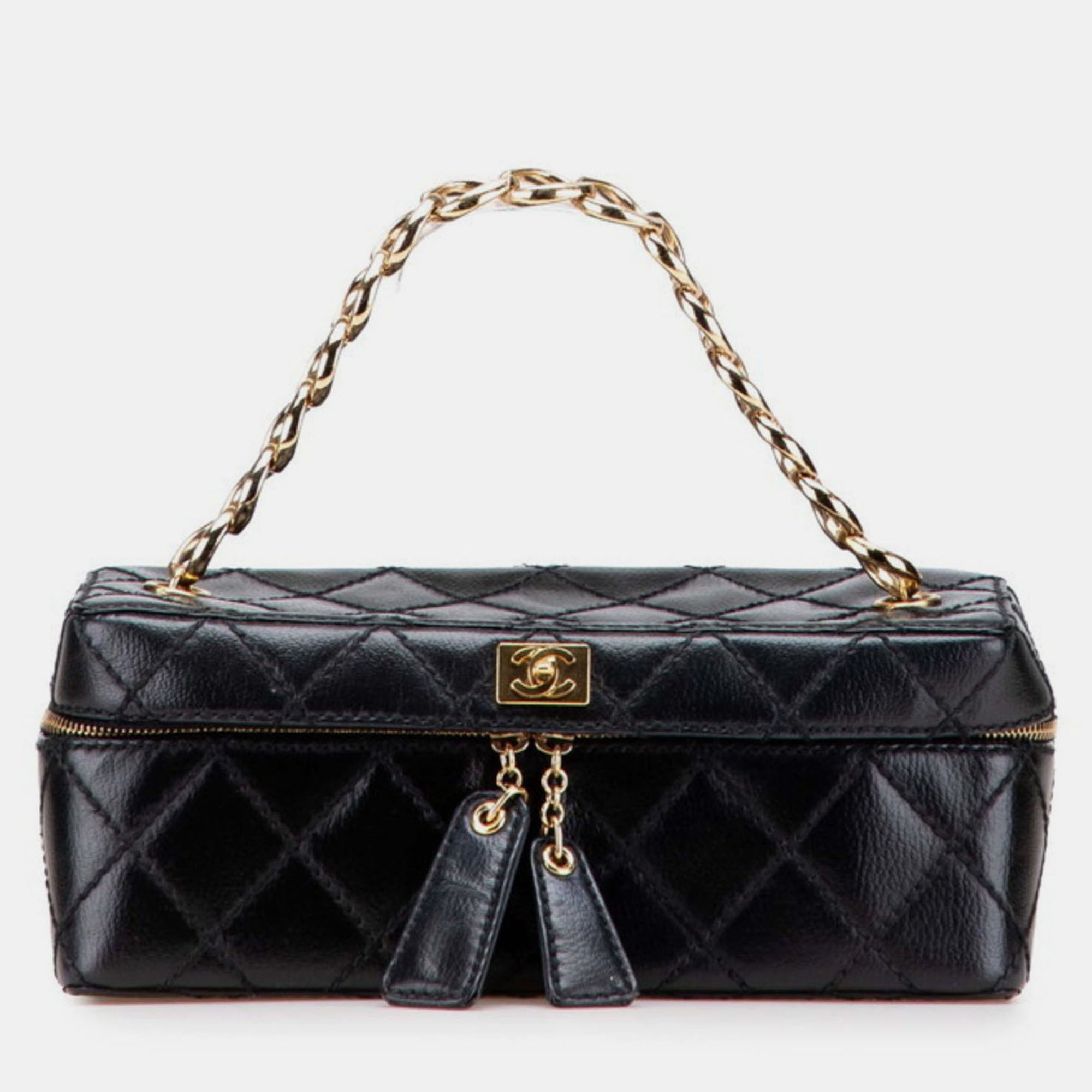 Chanel Matelasse Coco Mark Chain Vanity Bag In Black Leather
Chanel Matelasse Coco Mark Chain Vanity Bag In Black Leather