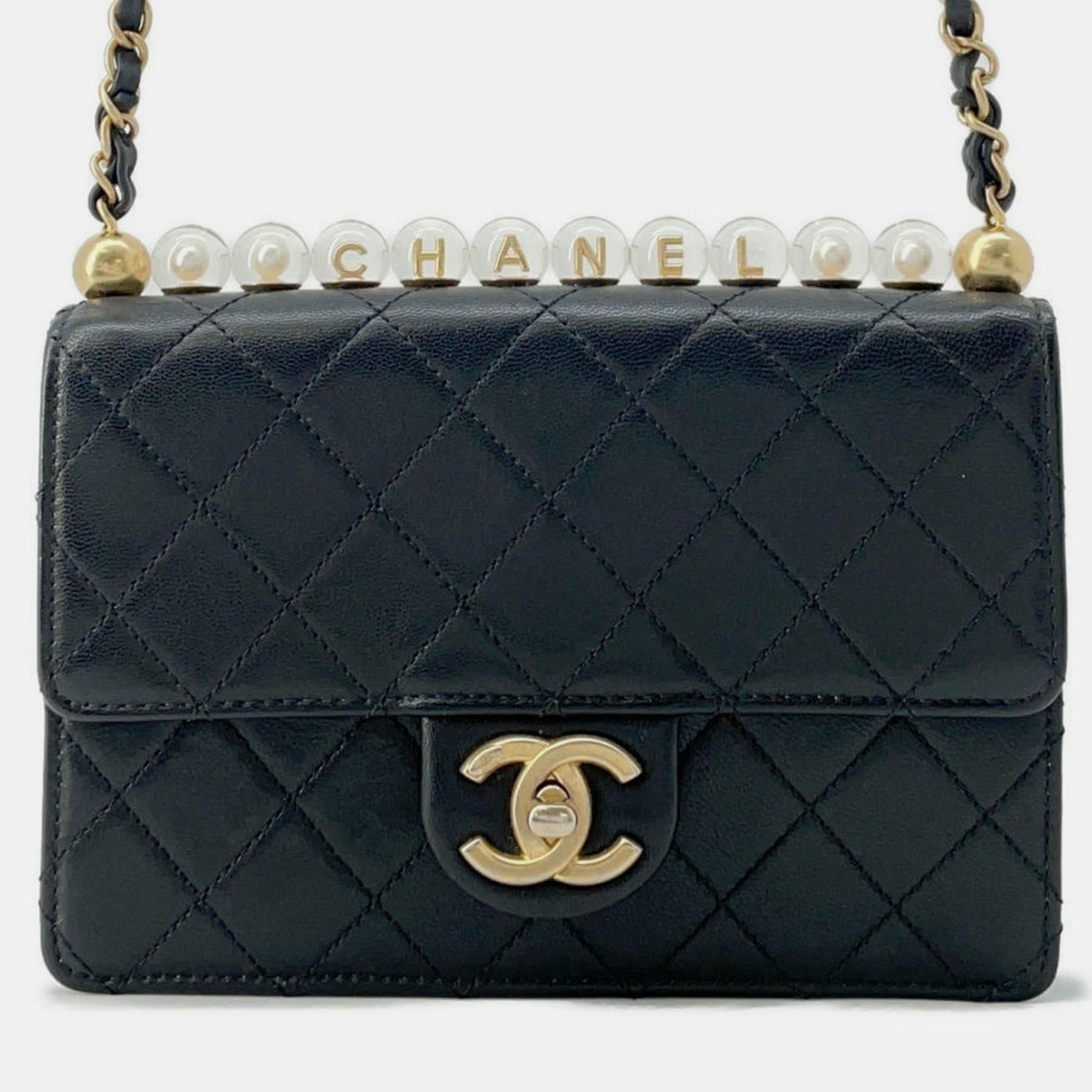 Chanel Chain Shoulder Bag Matelasse Coco Mark Lambskin Faux Pearl Black
Chanel Chain Shoulder Bag Matelasse Coco Mark Lambskin Faux Pearl Black