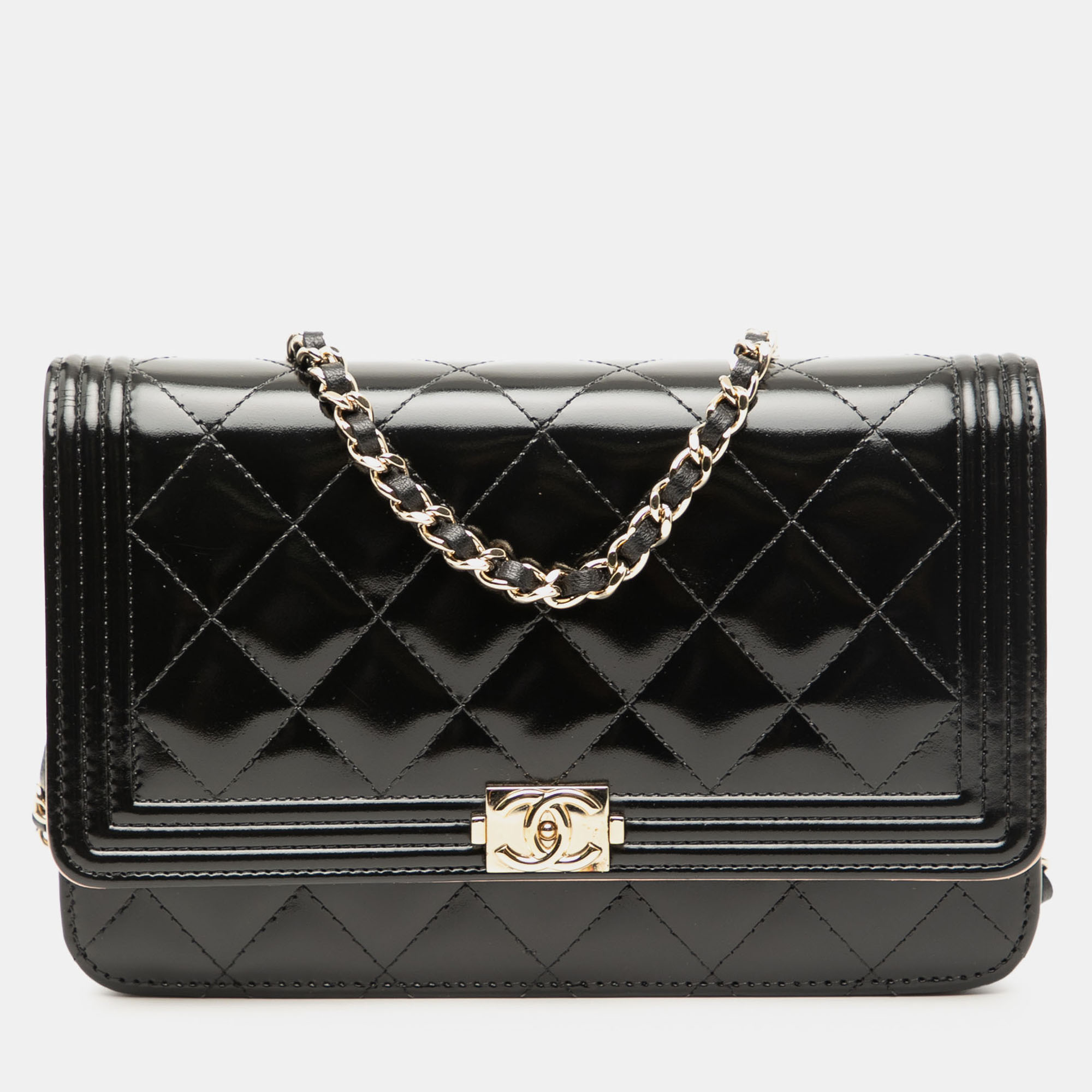 Chanel Black Quilted Patent Boy Wallet on Chain
Chanel Black Quilted Patent Boy Wallet on Chain