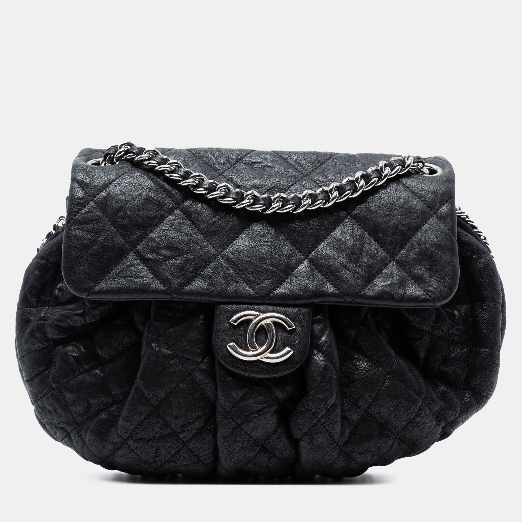 Chanel Black Medium Quilted Washed Lambskin Chain Around Messenger Bag
Chanel Black Medium Quilted Washed Lambskin Chain Around Messenger Bag