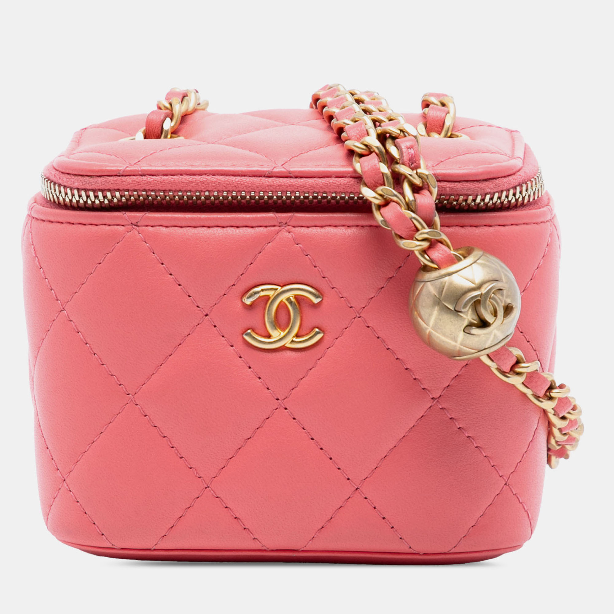 Chanel Pink Mini Quilted Lambskin Pearl Crush Vanity Case With Chain
Chanel Pink Mini Quilted Lambskin Pearl Crush Vanity Case With Chain