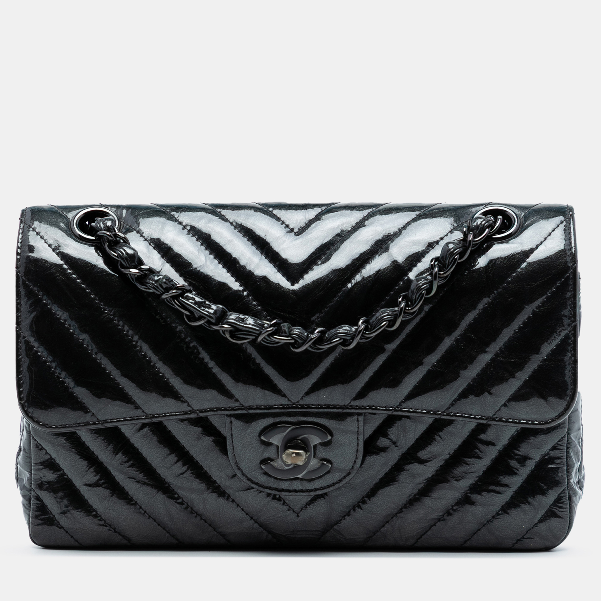 Chanel Black Small Classic Chevron Patent So Black Double Flap
Chanel Black Small Classic Chevron Patent So Black Double Flap