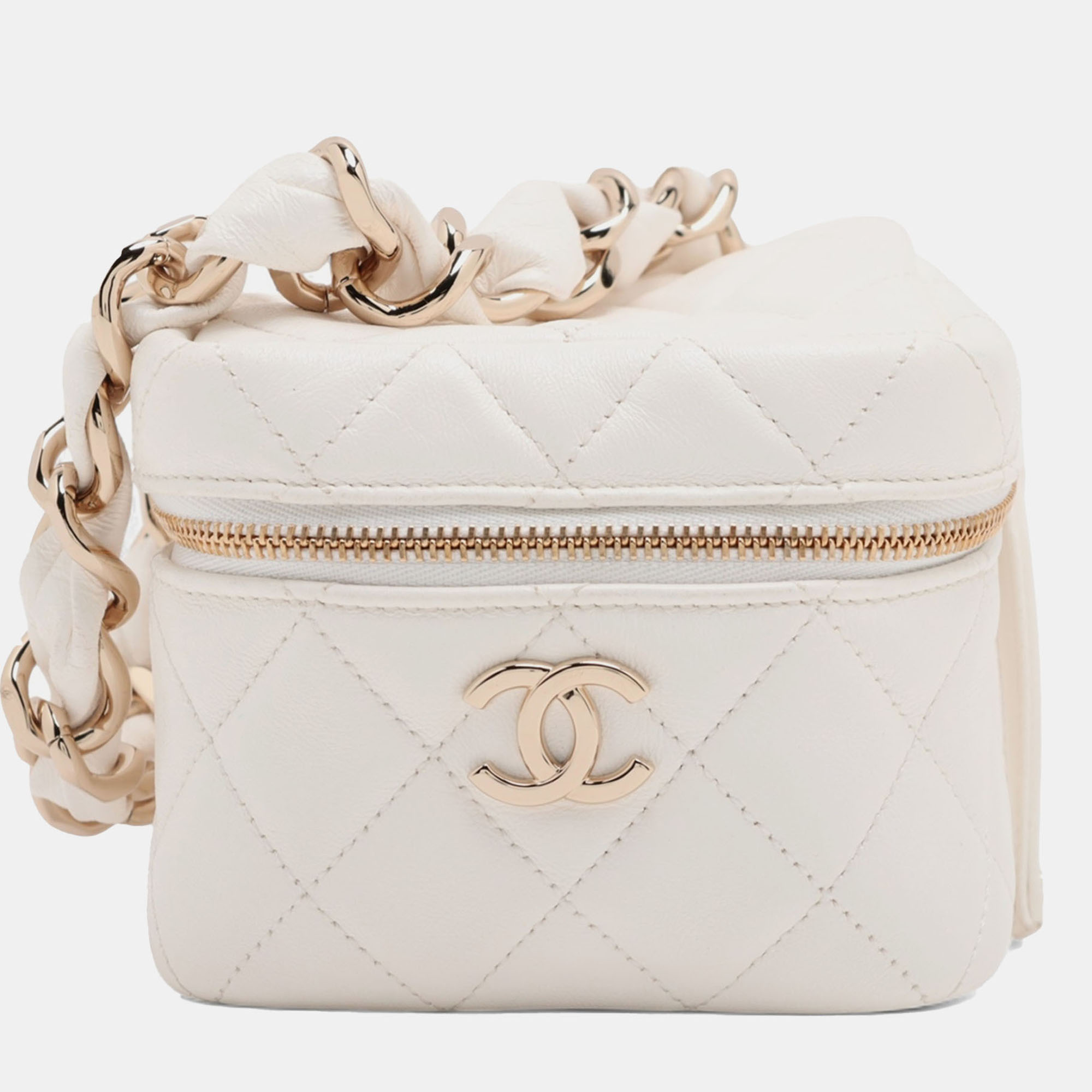 Chanel White Quilted Lambskin Cube Chain Wristlet Case
Chanel White Quilted Lambskin Cube Chain Wristlet Case