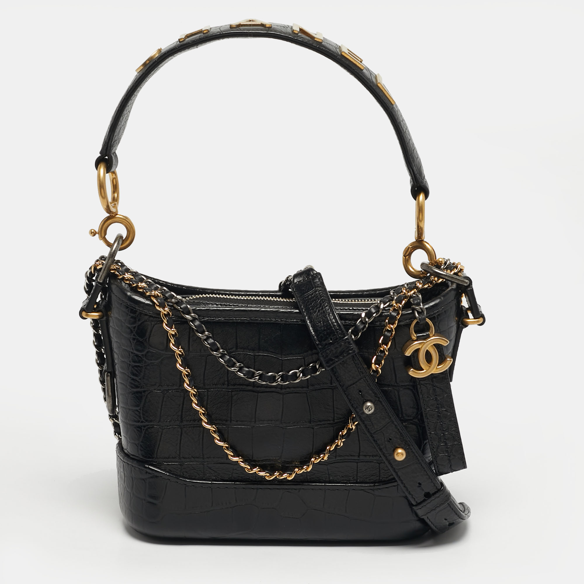 Chanel Gabrielle Small Black Croc Embossed Leather Bucket Bag
Chanel Gabrielle Small Black Croc Embossed Leather Bucket Bag