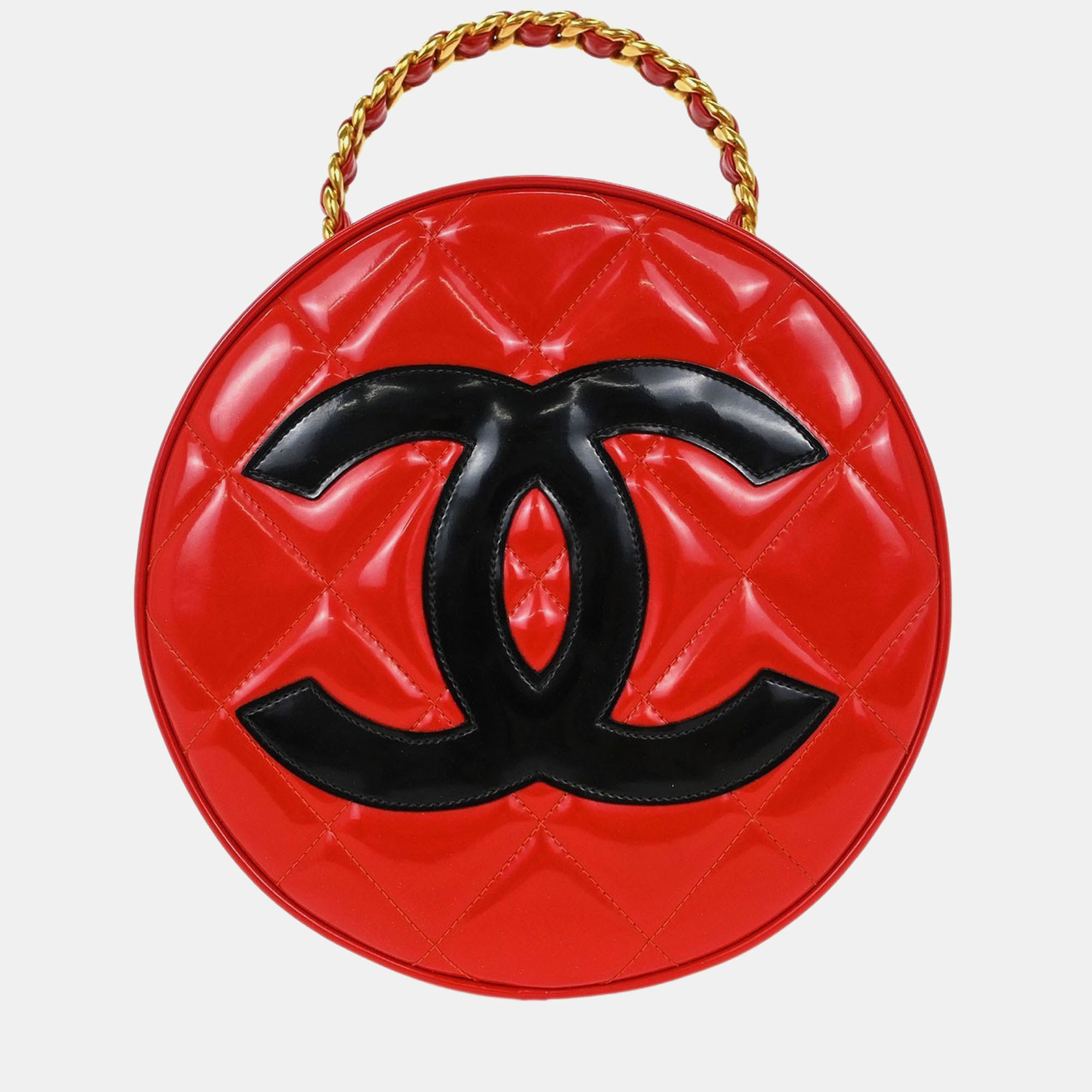 Chanel Red Patent Leather Round Vanity Handbag
Chanel Red Patent Leather Round Vanity Handbag