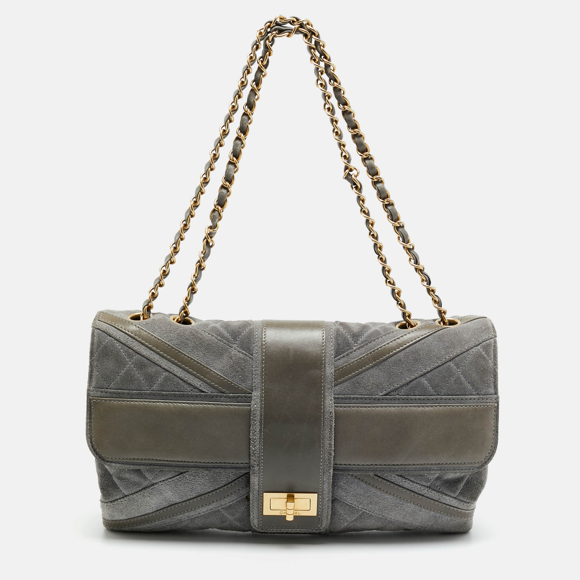 Chanel Union Jack Reissue Grey Quilted Leather and Suede Flap Bag
Chanel Union Jack Reissue Grey Quilted Leather and Suede Flap Bag