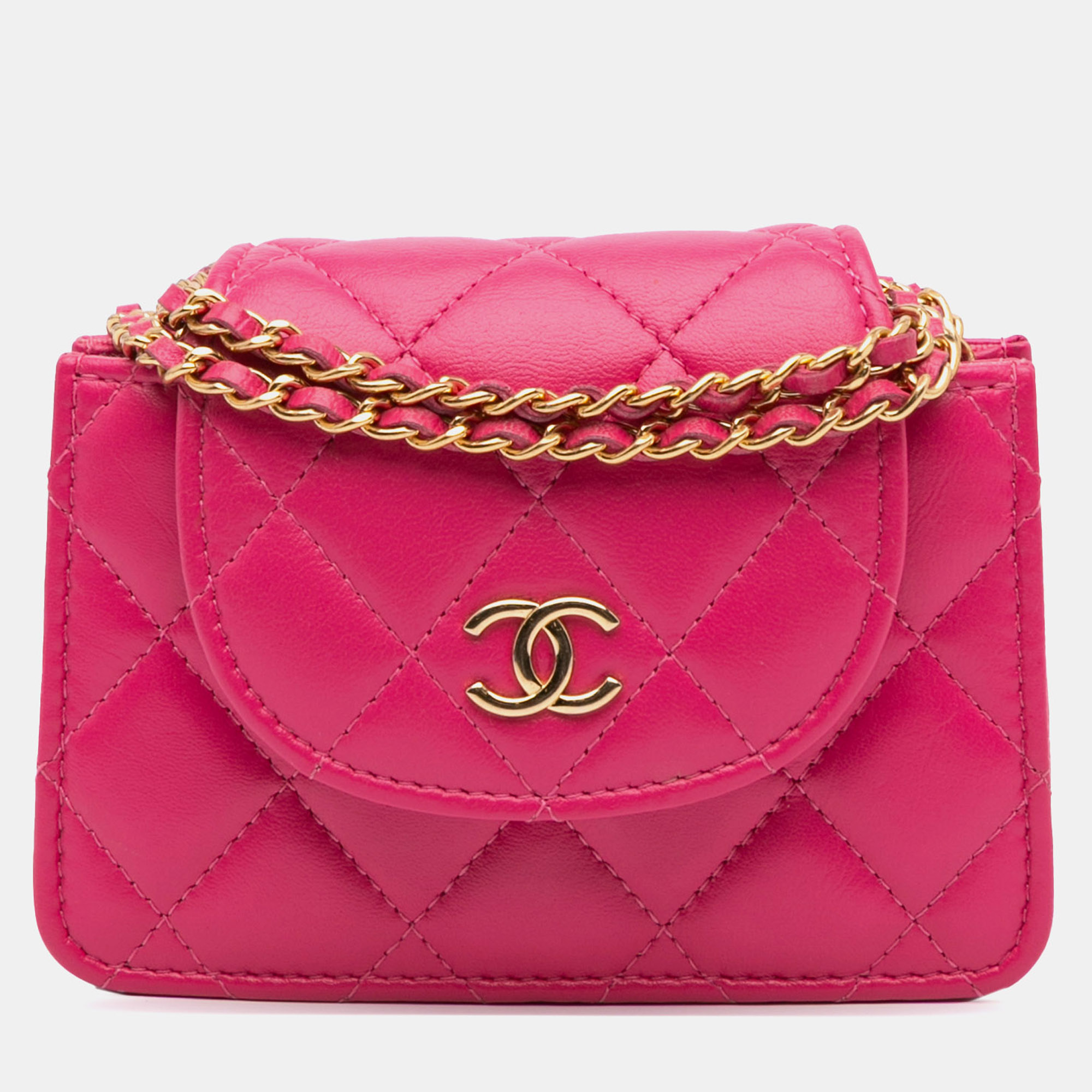 Chanel Pink CC Quilted Lambskin Flap Clutch On Chain
Chanel Pink CC Quilted Lambskin Flap Clutch On Chain