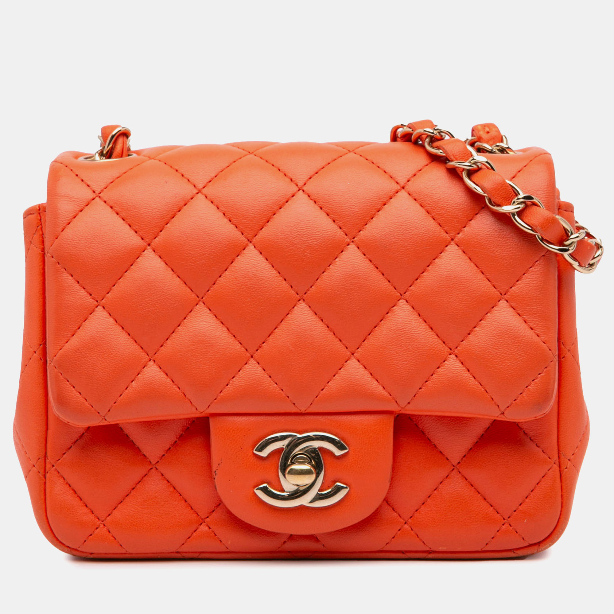 Chanel Orange Mini Square Classic Lambskin Single Flap
Chanel Orange Mini Square Classic Lambskin Single Flap