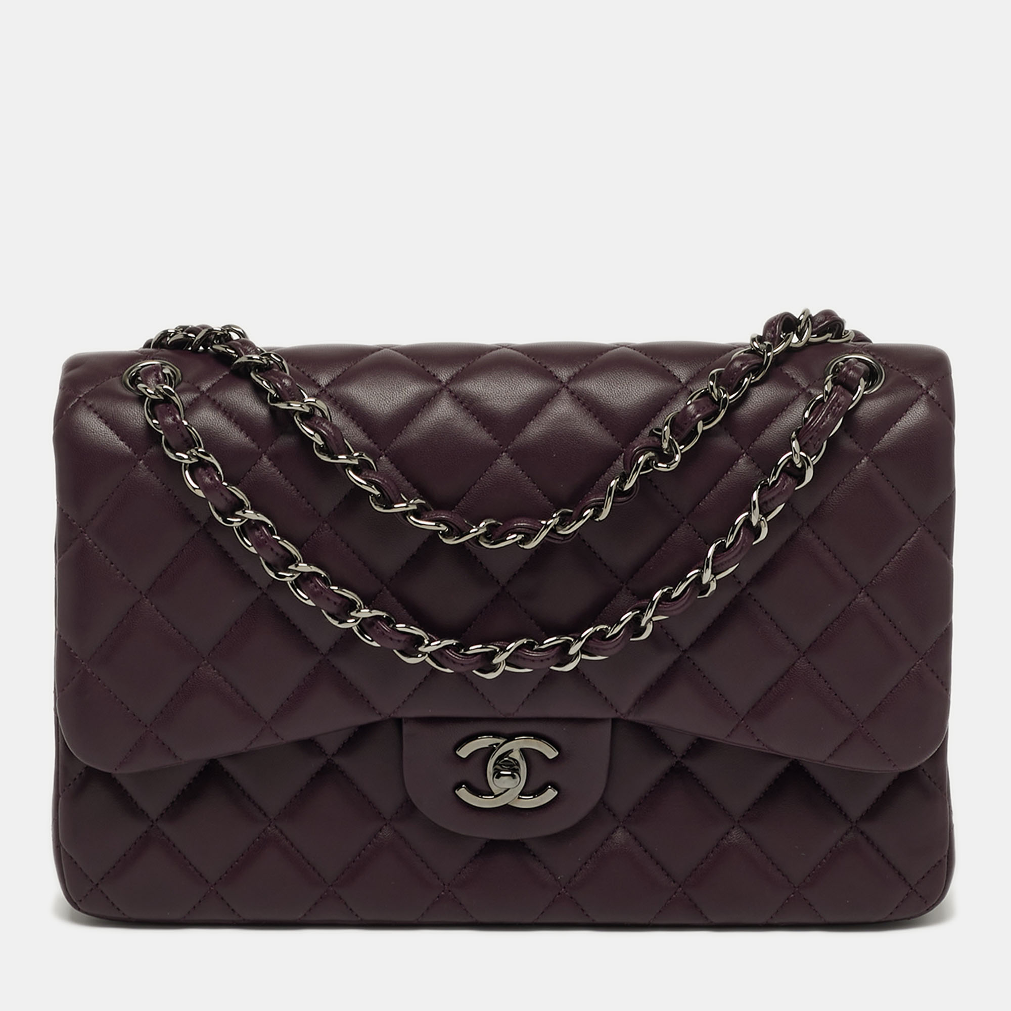 Chanel Classic Double Flap Jumbo Plum Quilted Leather Shoulder Bag, Purple
Chanel Classic Double Flap Jumbo Plum Quilted Leather Shoulder Bag, Purple