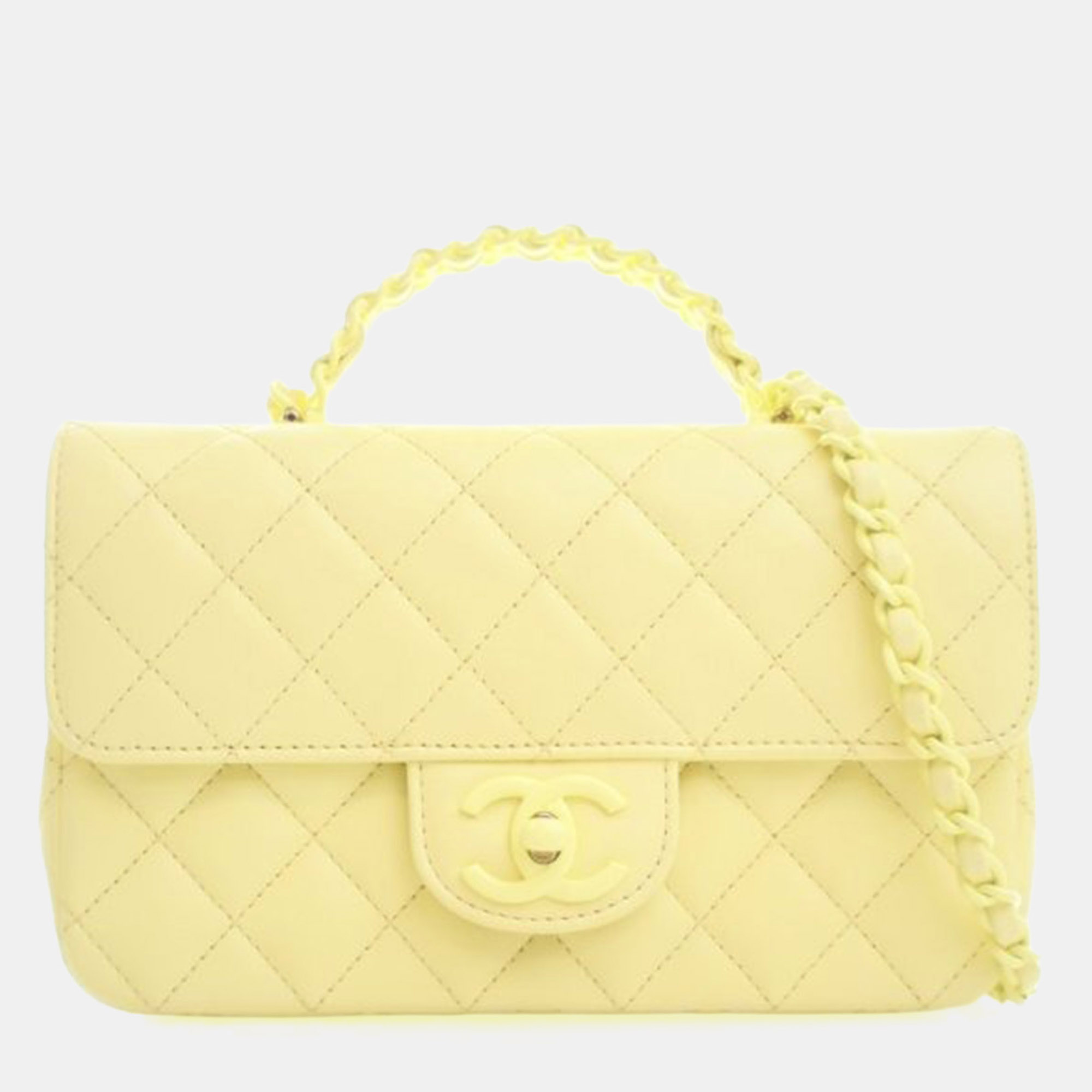 Chanel Mini Lambskin Rectangular Top Handle Classic Flap Bag, Yellow
Chanel Mini Lambskin Rectangular Top Handle Classic Flap Bag, Yellow