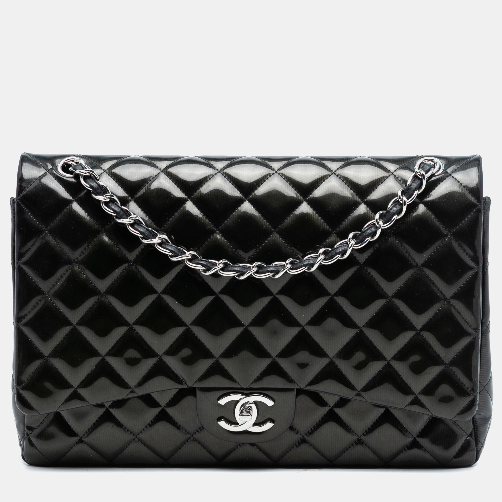Chanel Black Maxi Classic Striped Patent Double Flap
Chanel Black Maxi Classic Striped Patent Double Flap