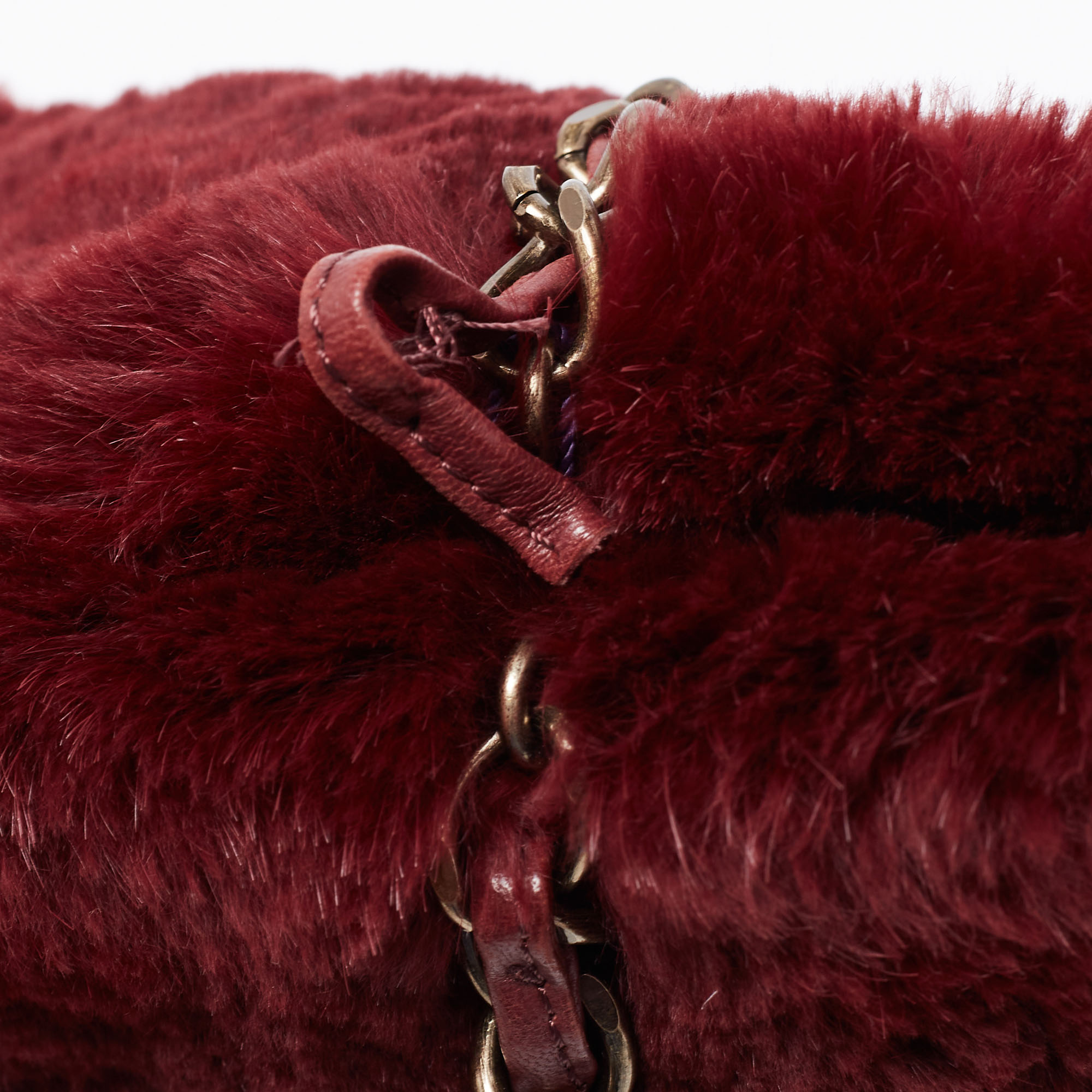 Chanel Maroon Fur Chain Shoulder Bag