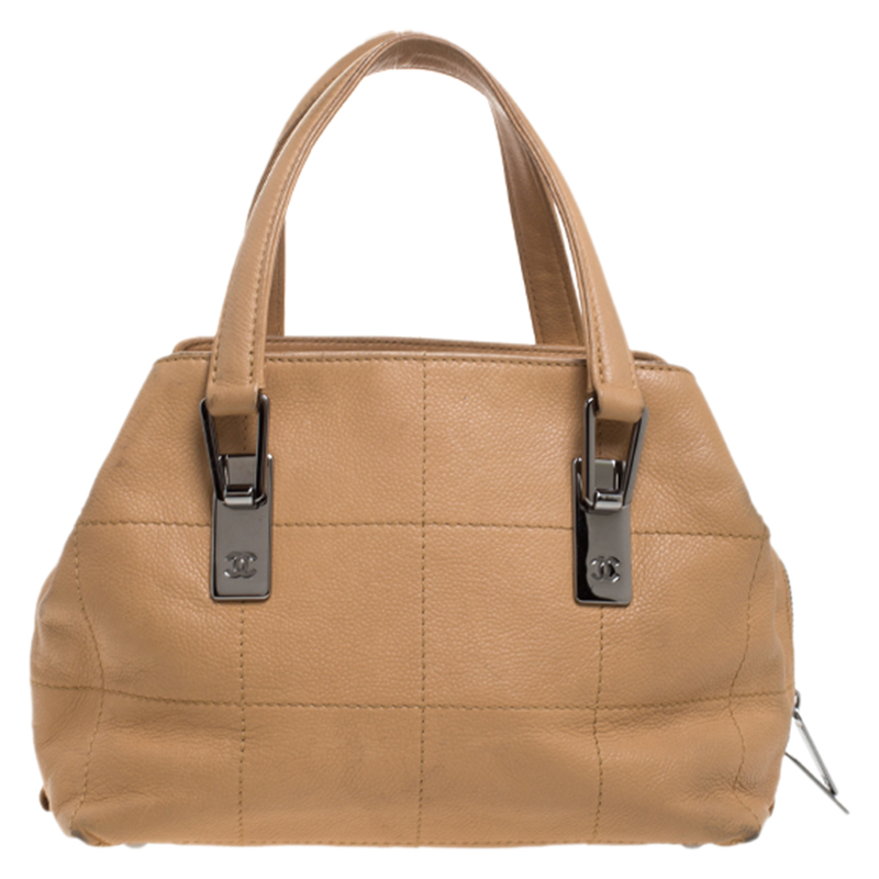 Image of Chanel Beige Caviar Leather Square Stitch Satchel