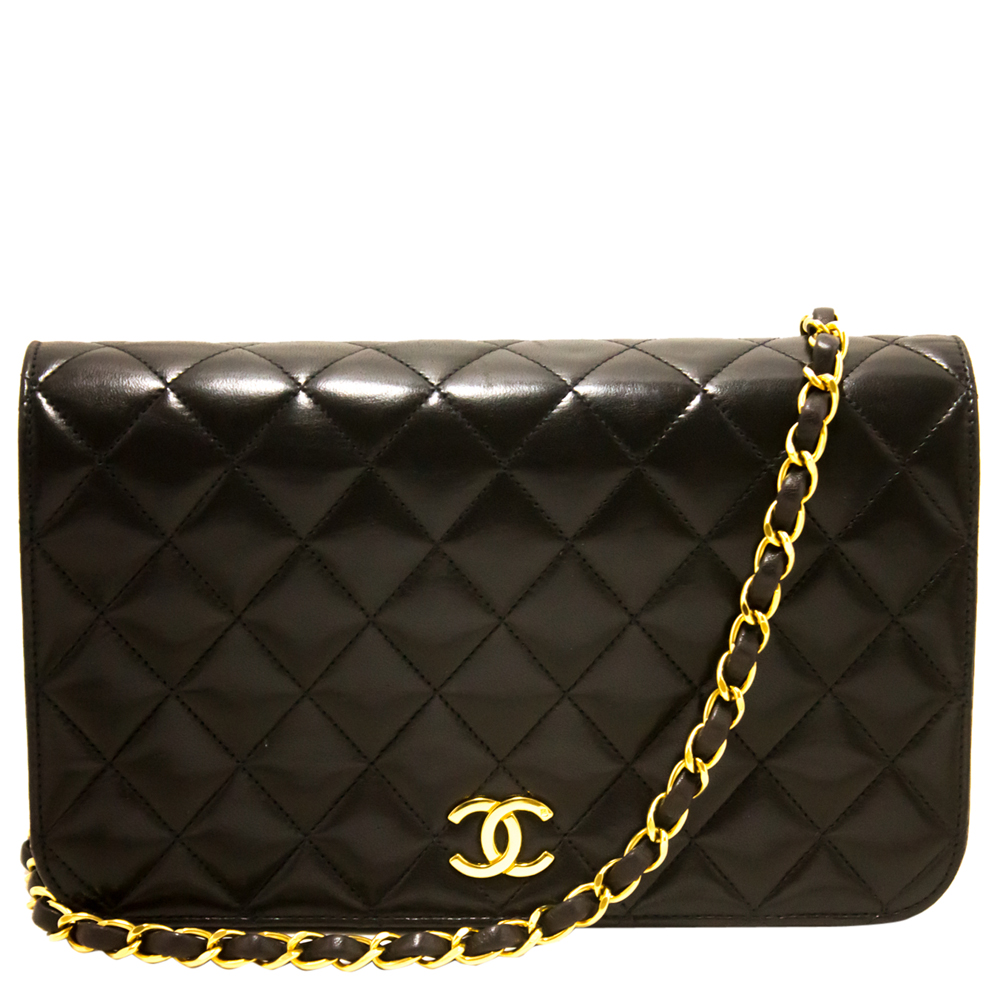 Chanel Black Quilted Leather Vintage Full Flap Bag
