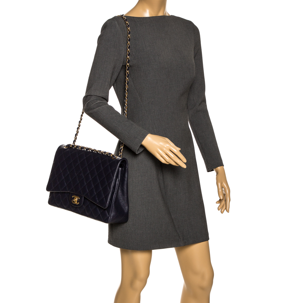 Chanel Midnight Blue Quilted Caviar Leather Maxi Classic Double Flap Bag
Chanel Midnight Blue Quilted Caviar Leather Maxi Classic Double Flap Bag
