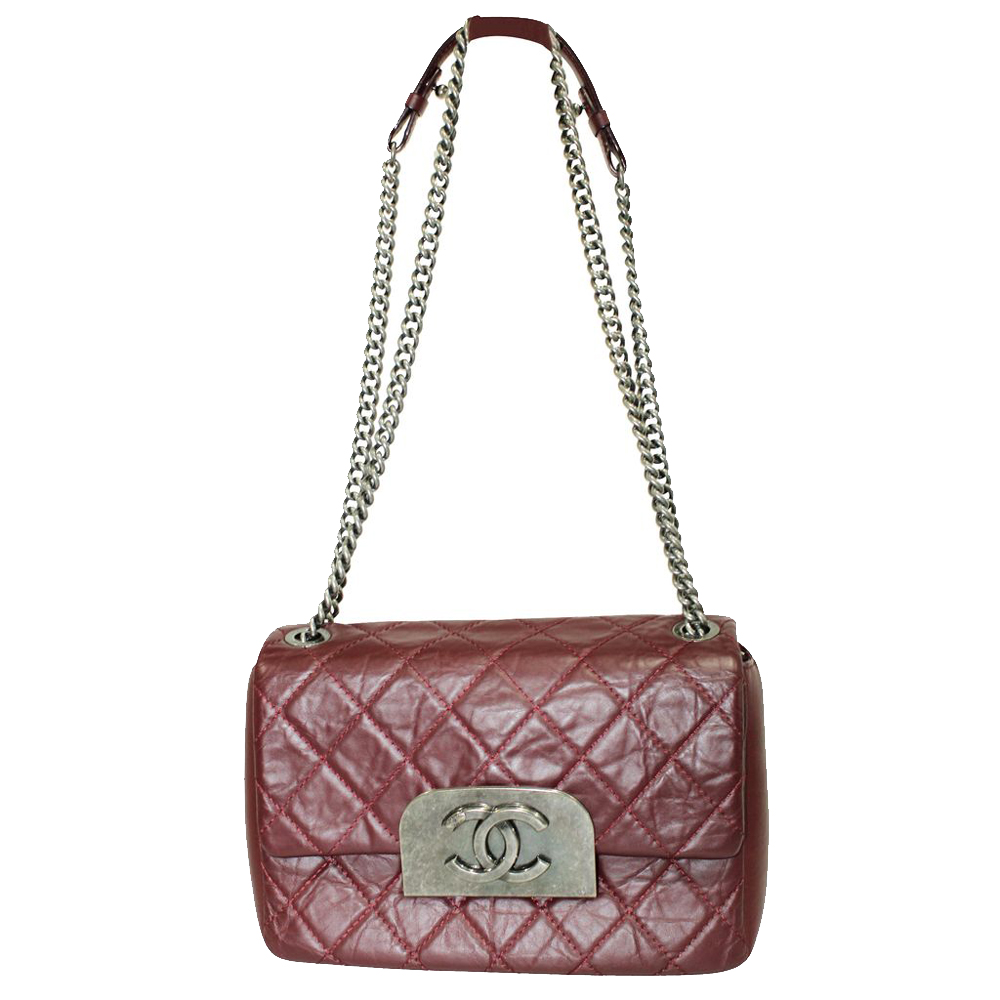 Chanel Burgundy Calfskin Leather Chain Shoulder Bag