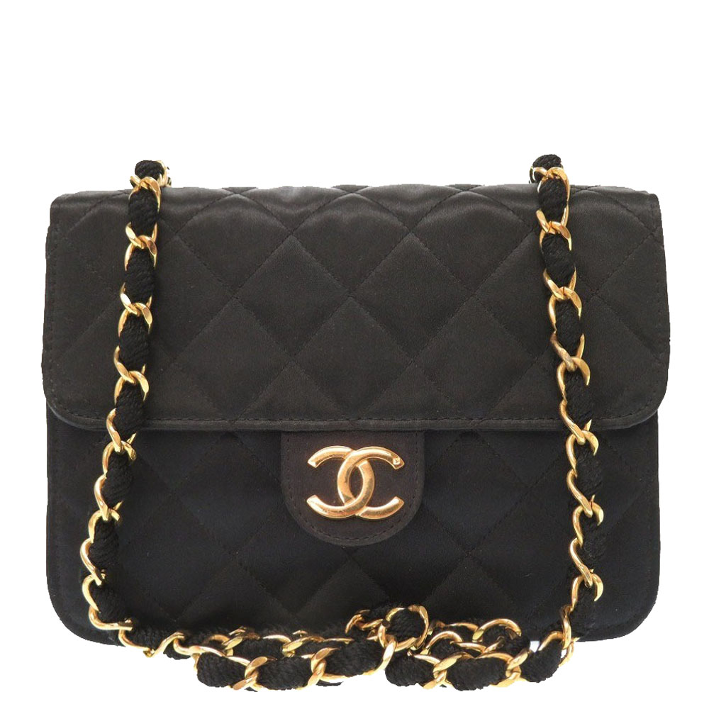 Chanel Black Satin CC Chain Vintage Shoulder Bag