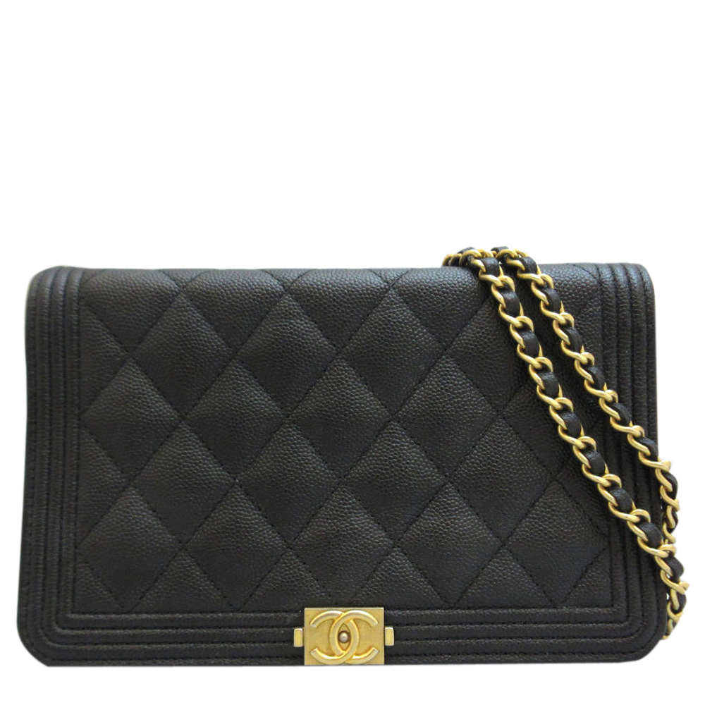 Chanel Black Caviar Leather Boy 2018 Wallet on Chain Bag