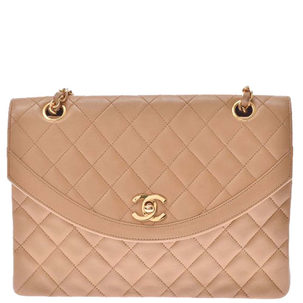 Chanel Beige Quilted Lambskin Leather Flap Shoulder Bag