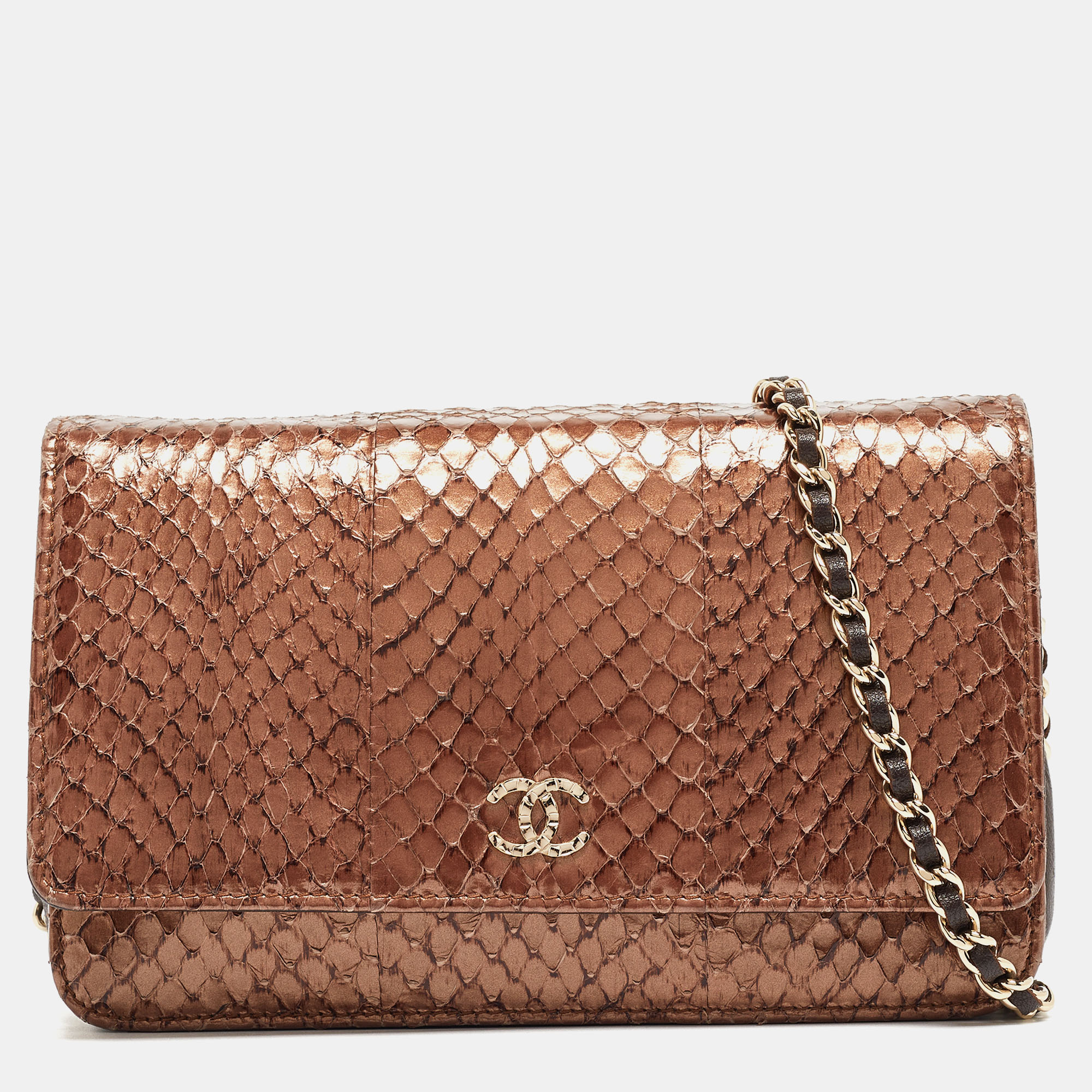 Chanel metallic brown python and leather woc bag