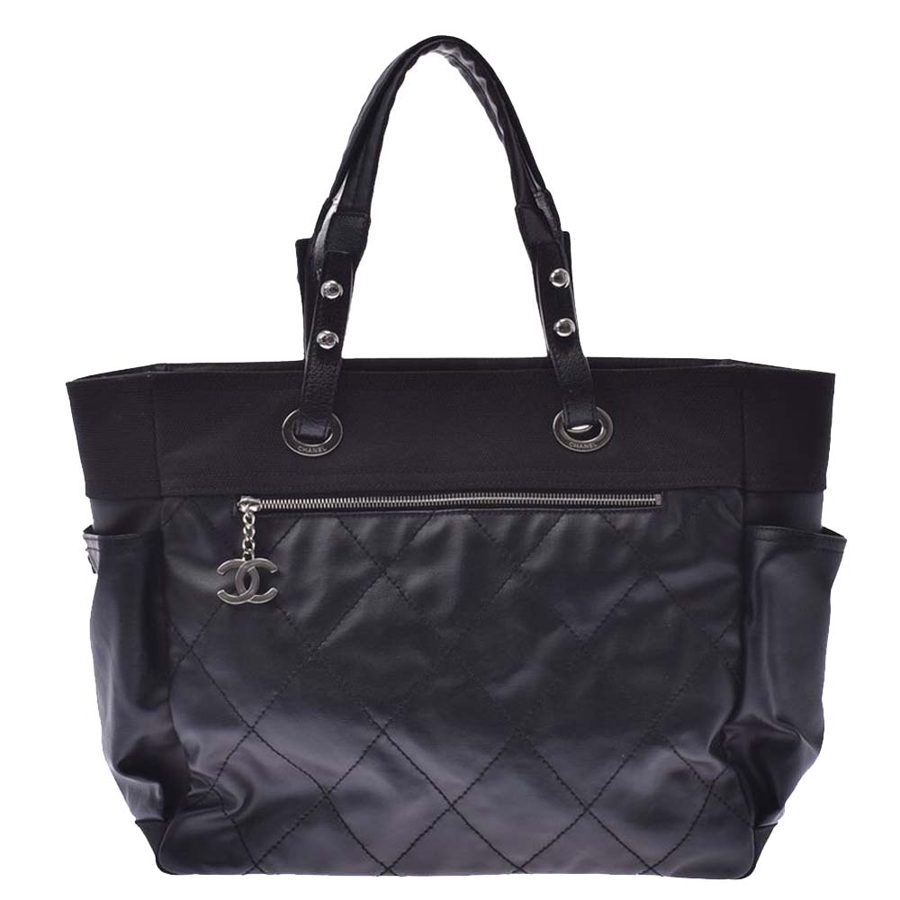 Image of Chanel Black Coated Canvas Paris Biarritz Large Tote Bag
