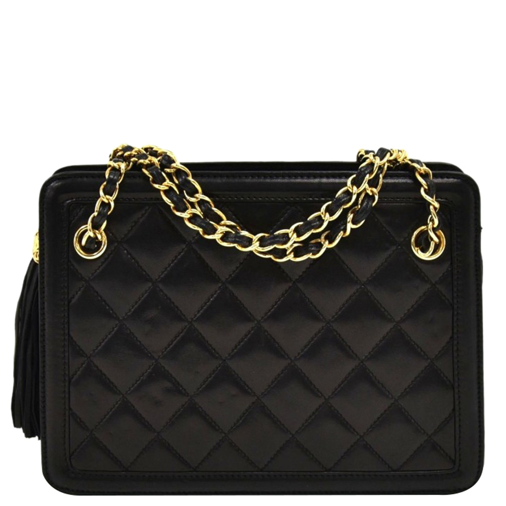 Chanel Black Quilted Leather Chain Tote