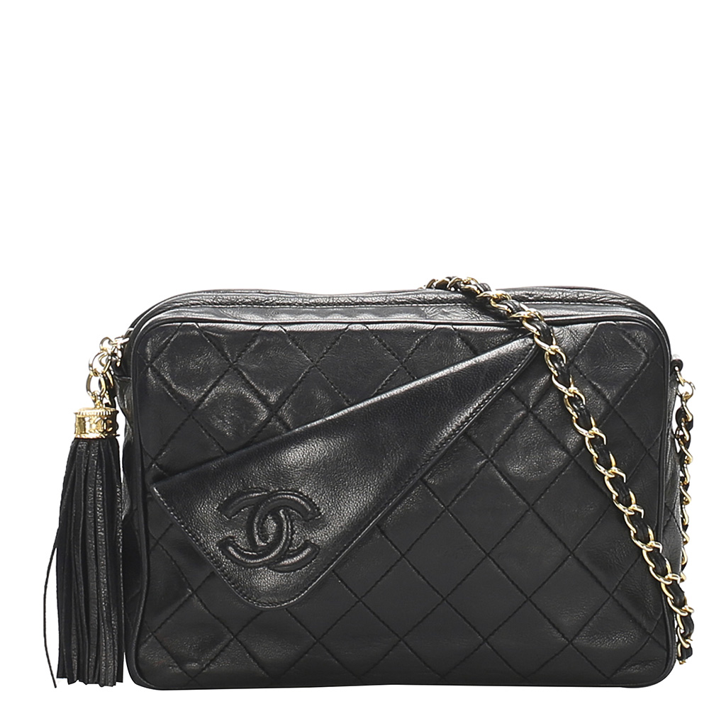 Chanel Black Lambskin Leather Matelasse Bag