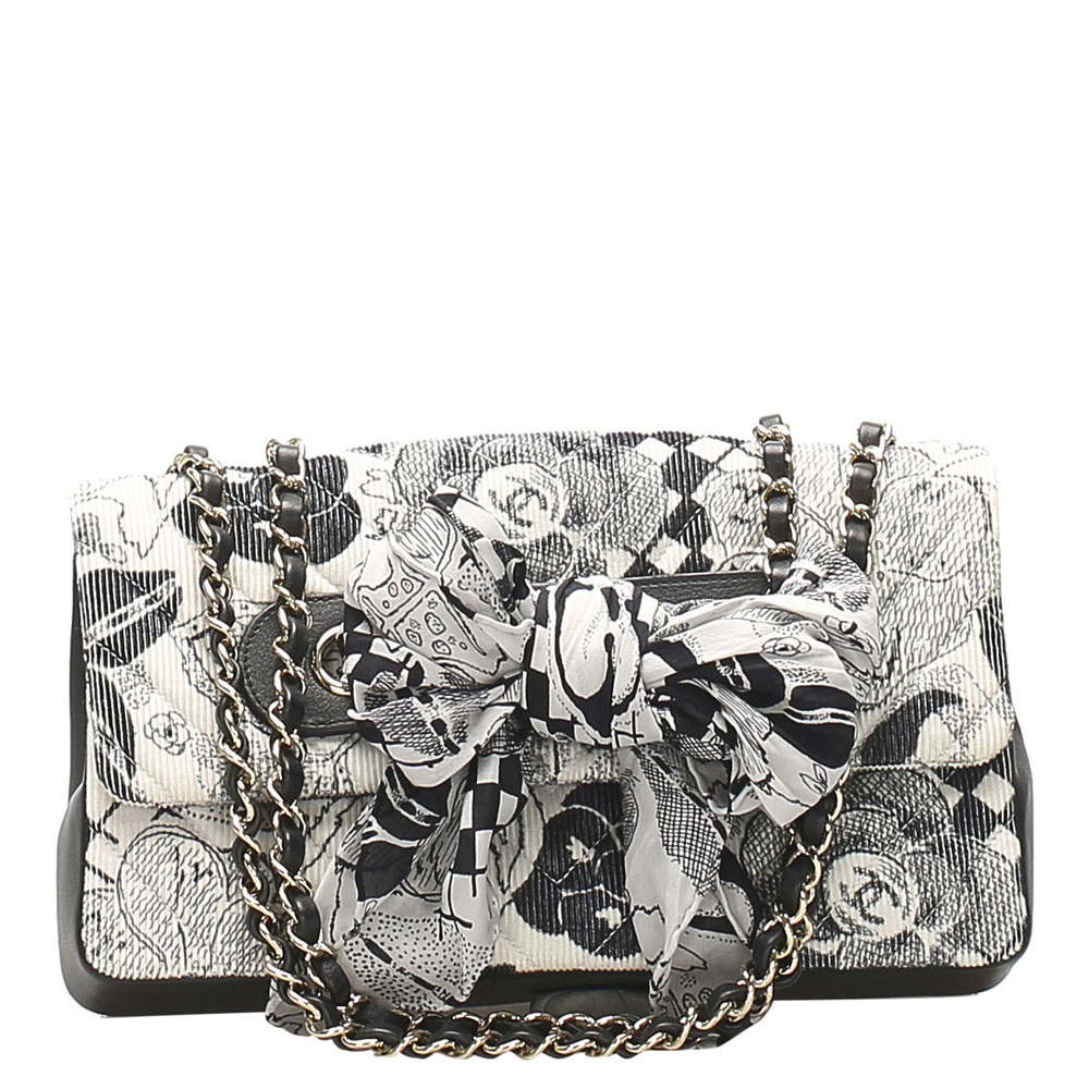 Image of Chanel Black and White Leather Choco Bar Scarf Bag