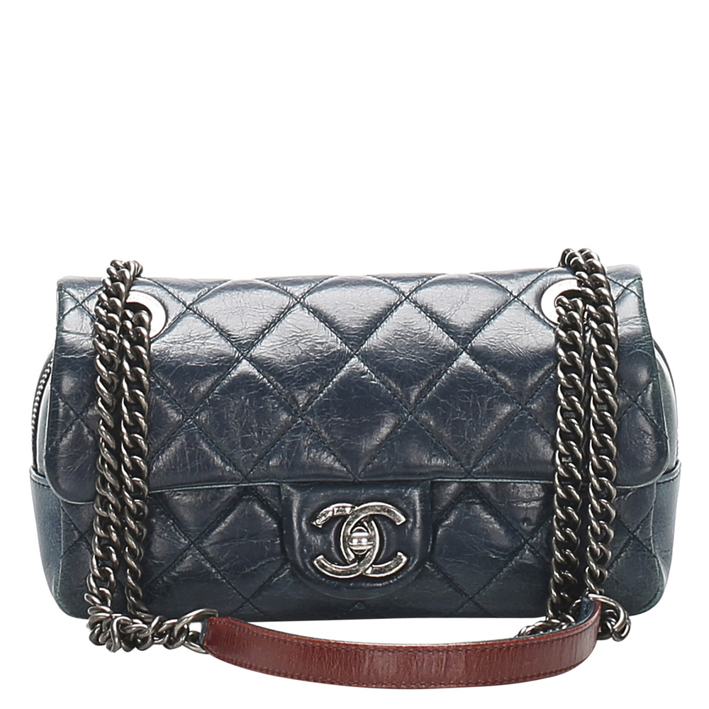 Chanel Blue Quilted Leather Vintage CC Flap Bag