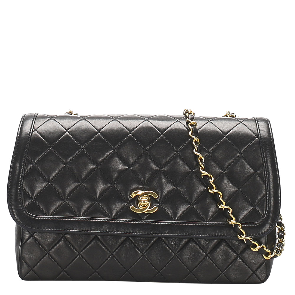 Chanel Black Lambskin Leather CC Flap Bag
