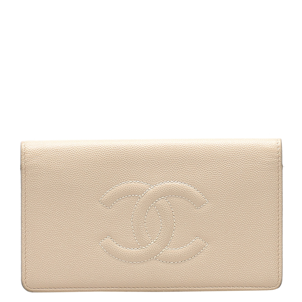 Image of Chanel Beige Leather Timeless CC Yen Wallet