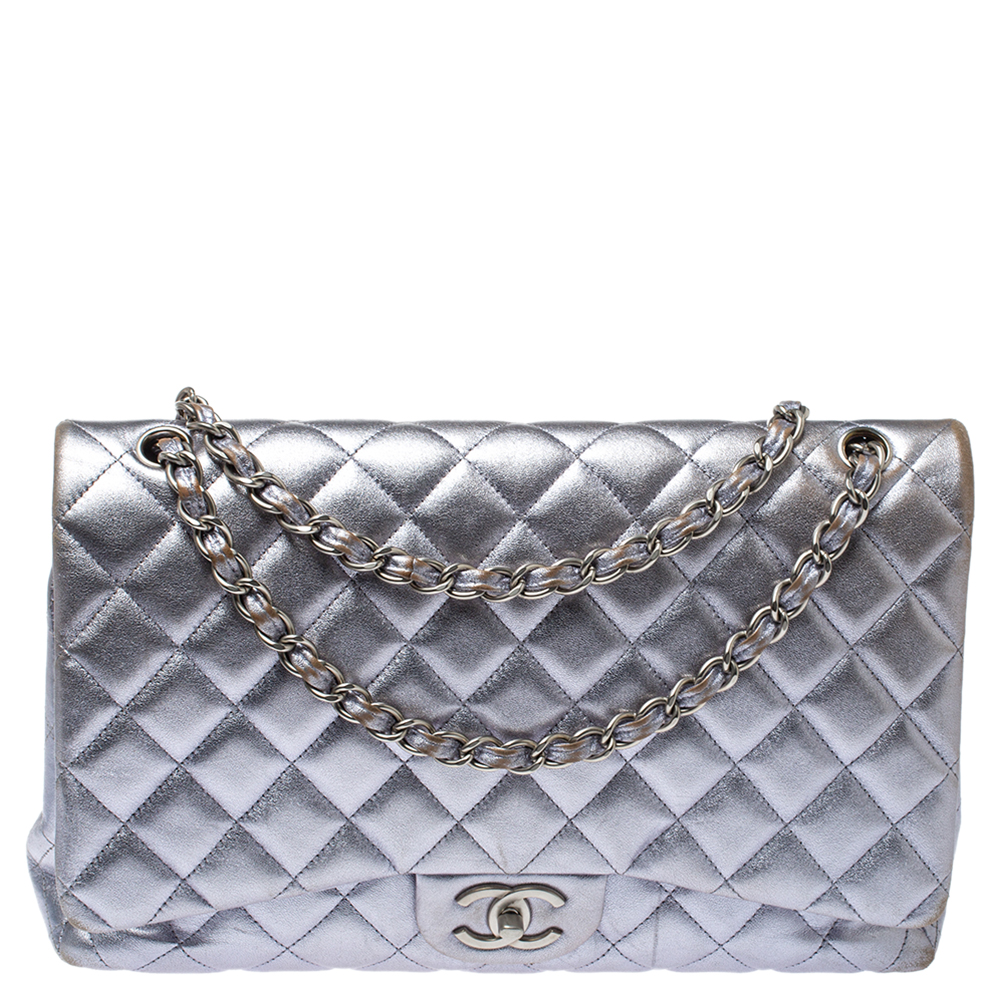 Chanel Metallic Pale Purple Quilted Leather Maxi Classic Double Flap Bag