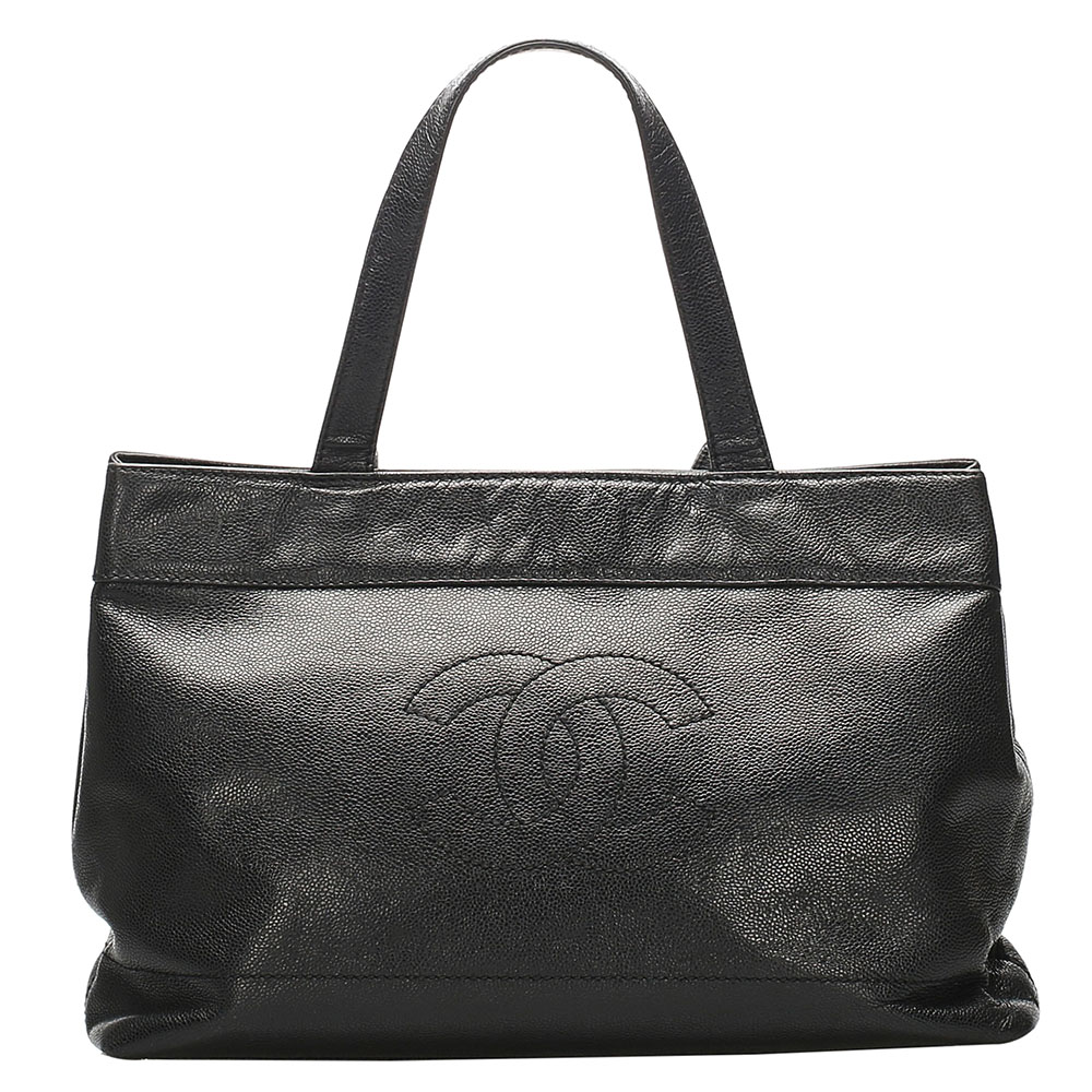 Image of Chanel Black Caviar Leather CC Tote Bag