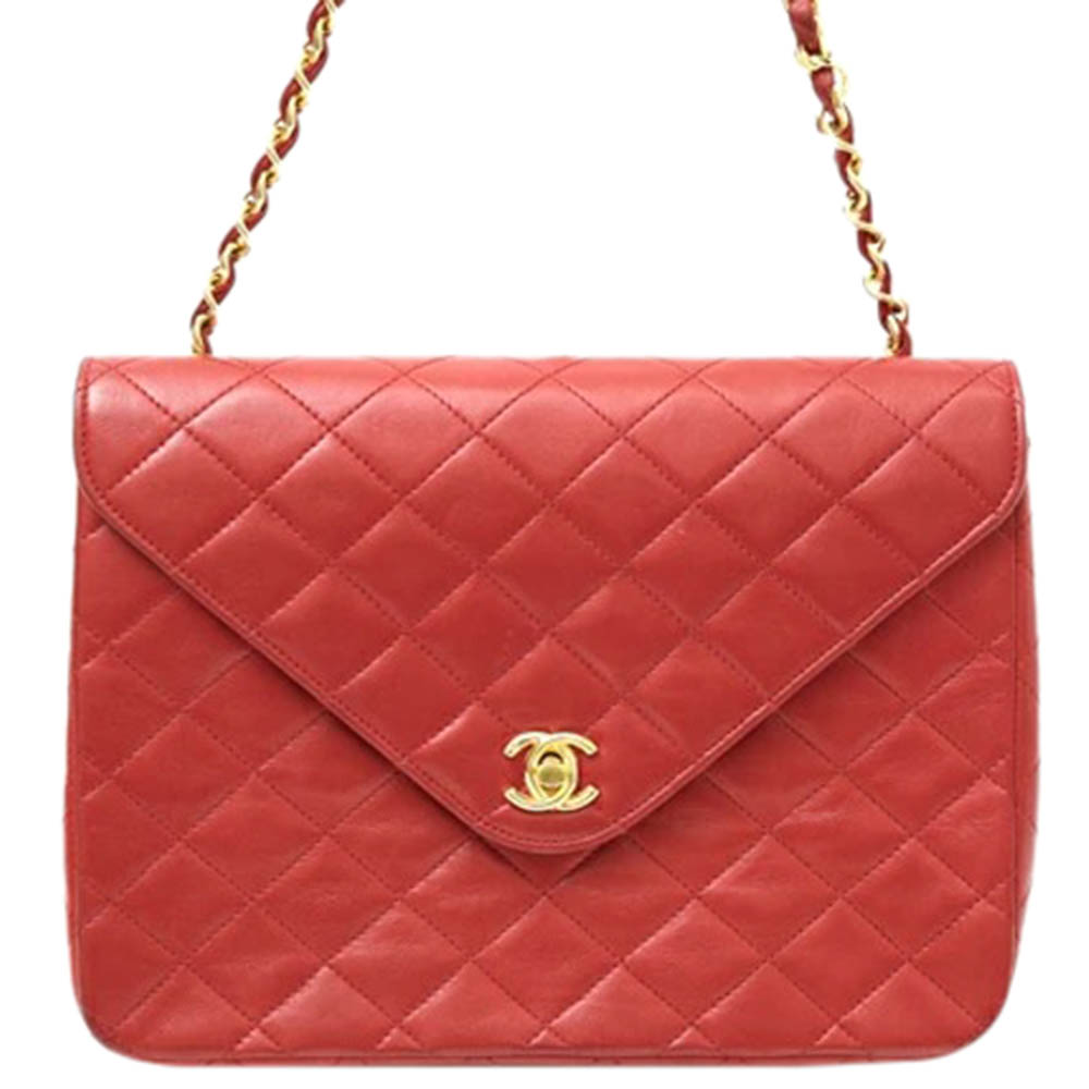 Chanel Red Lambskin Leather Vinatage Single Flap Bag