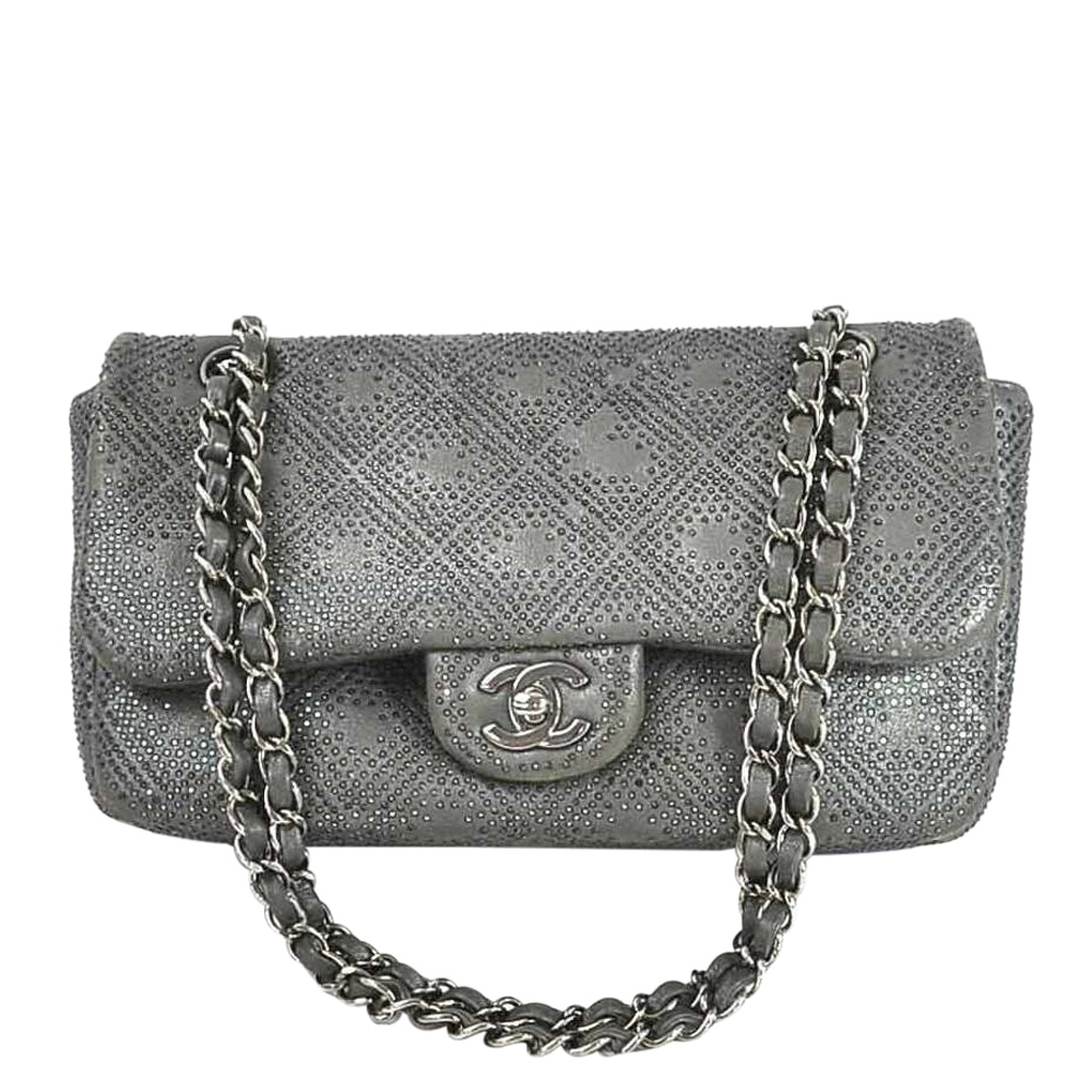 Chanel Metallic Leather Vintage Rhinestone Flap Bag