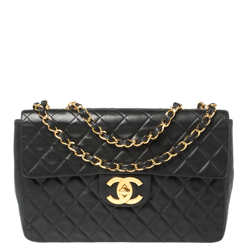 Chanel Black Quilted Leather Vintage Maxi Single Flap Bag