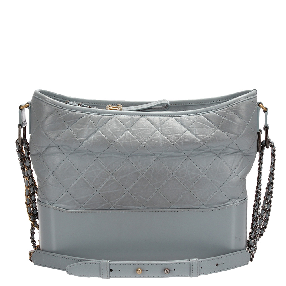 Chanel Silver Leather Gabrielle Medium Bag