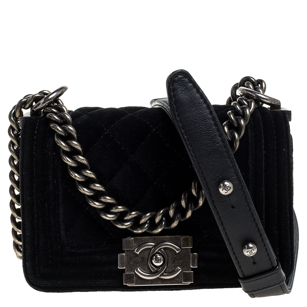 Chanel Black Quilted Velvet Mini Boy Flap Bag