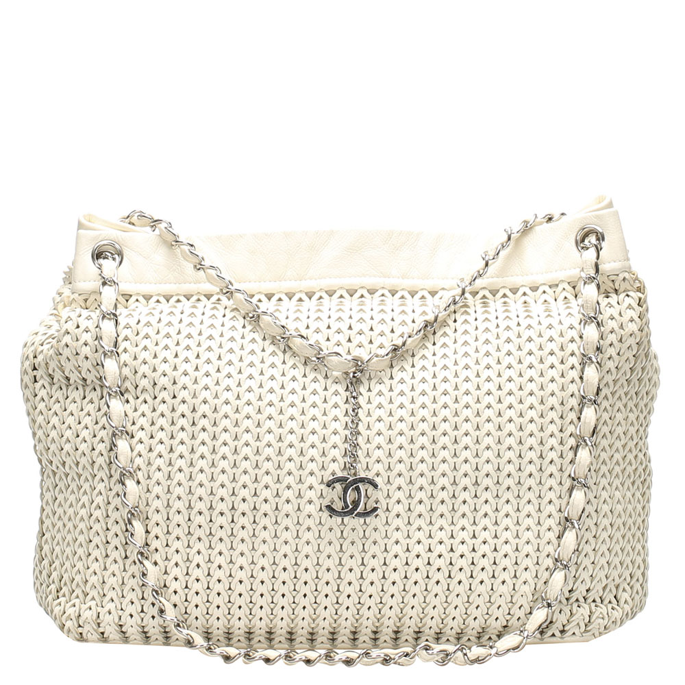Image of Chanel White Woven CC Tote Bag