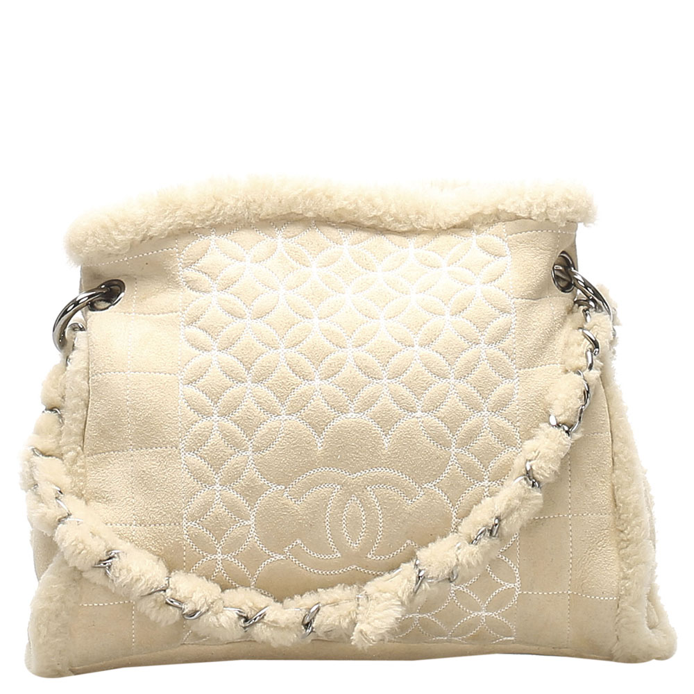 Chanel Ivory Leather/Shearling Vintage Tote Bag