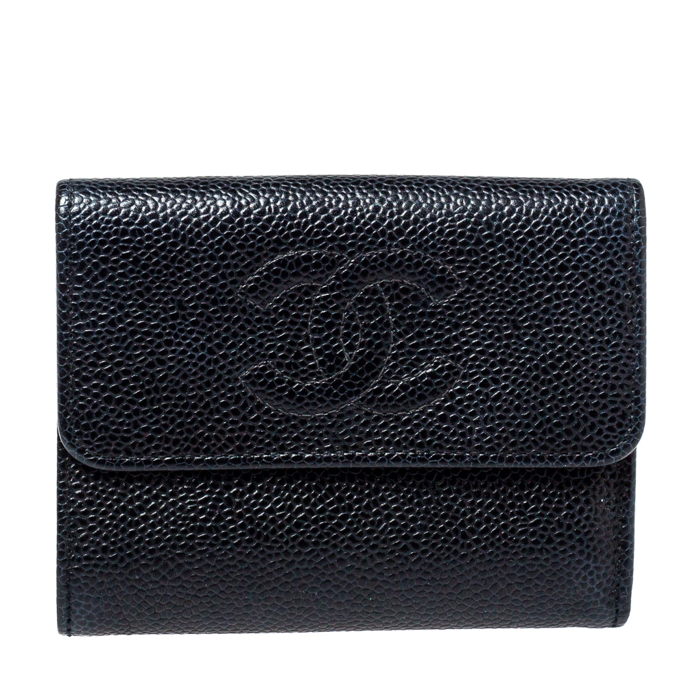 Image of Chanel Black Caviar Leather Timeless CC Flap Compact Wallet