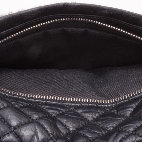 Chanel Black Leather And Fur Satchel