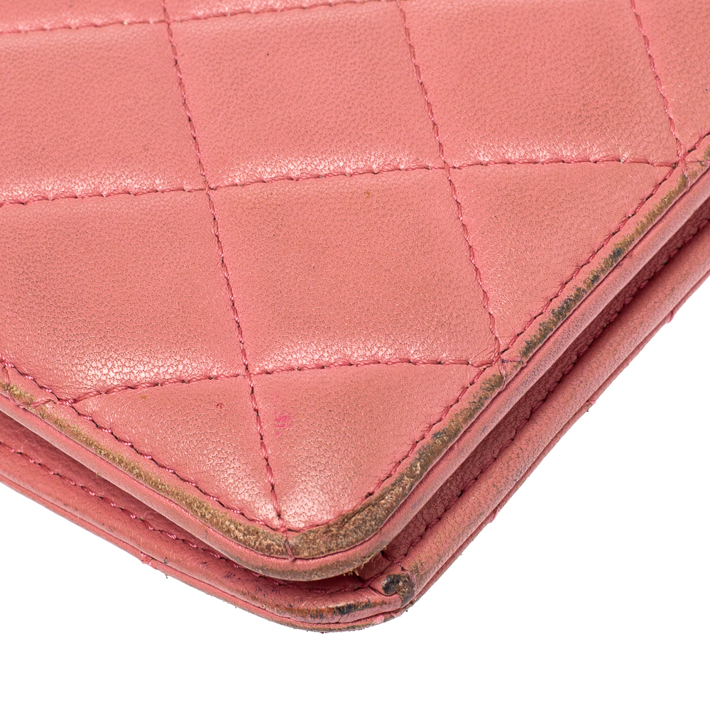 Chanel Pink Quilted Leather L Yen Continental Wallet