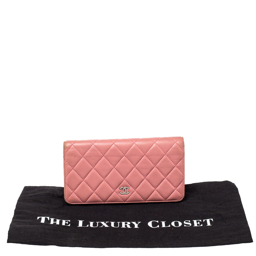 Chanel Pink Quilted Leather L Yen Continental Wallet