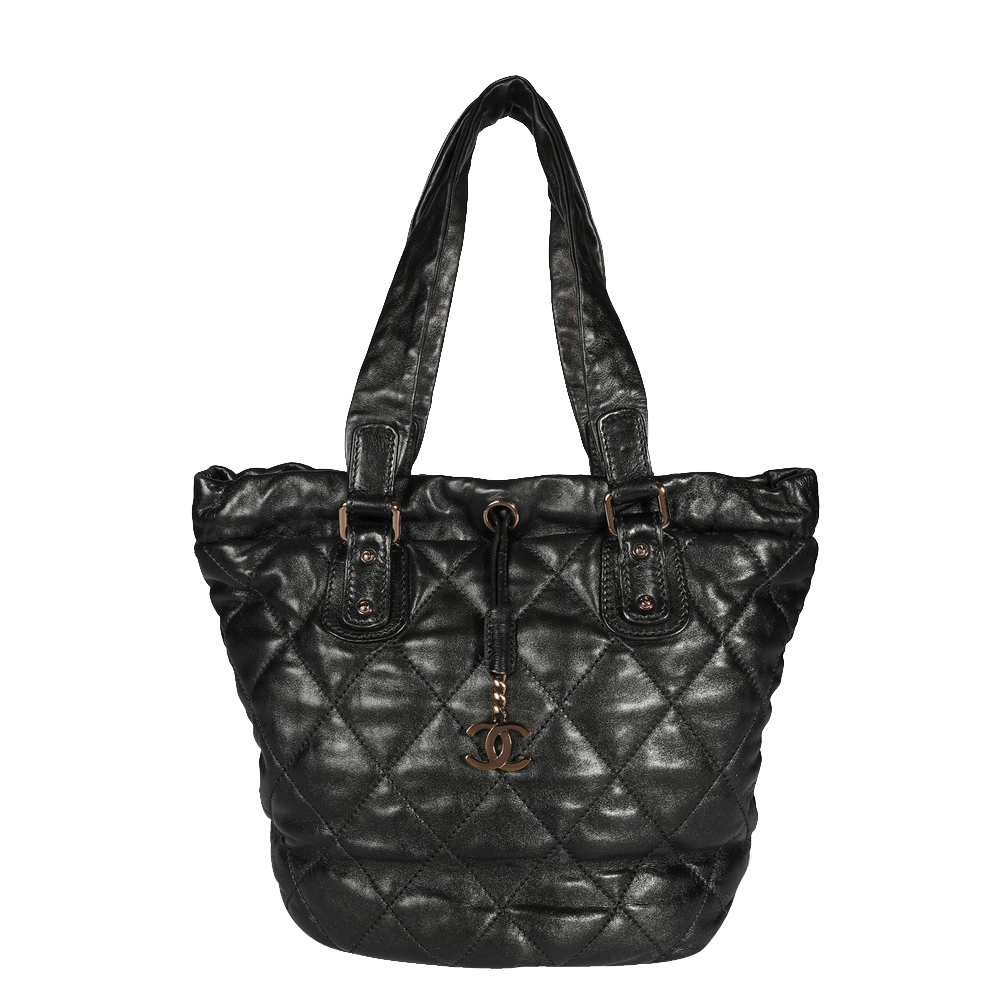 Chanel Black Quilted Lambskin Leather Drawstring Shoulder Bag