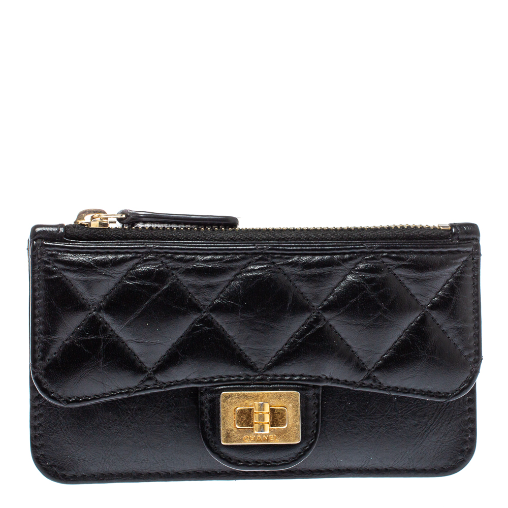 Chanel Black Quilted Leather Reissue 2.55 Zip Flap Card Holder