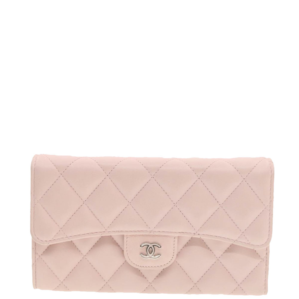 Chanel Pink Lambskin Quilted Long Wallet